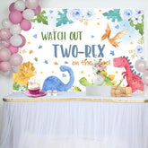 Aperturee - Dinosaur Floral Eggs Heart 2nd Birthday Backdrop